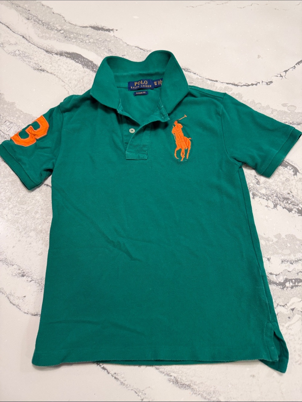 Polo by Ralph Lauren Green Kids Polo with Orange Pony & Sleeve Patch